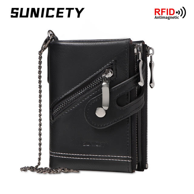 RFID pu leather chain wallet for men