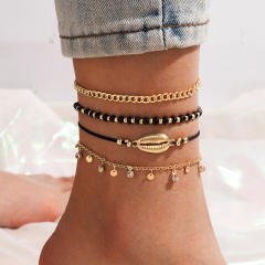 4pcs black bead shell anklet