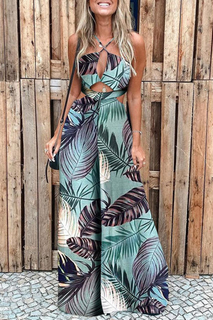 Summer pattern sexy wide leg jumpsuit