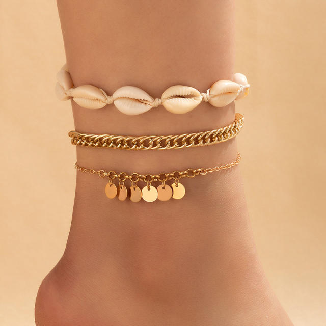 Beach trend 3pcs shell anklet