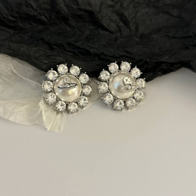 Famous brand Saturn pearl diamond studs earrings