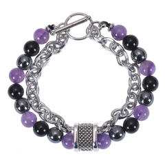 Occident fashion natural stone bead stainless steel chain bracelet for men