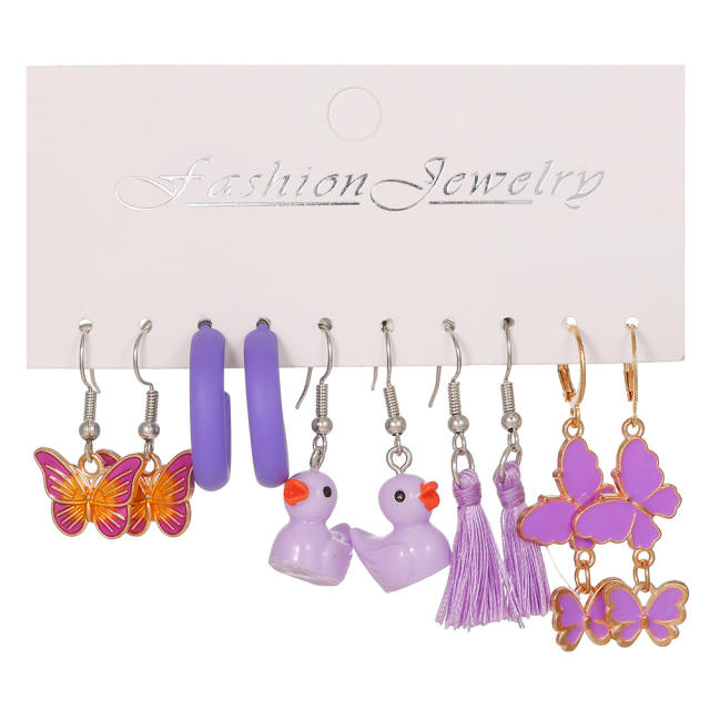 5pair cute duck tassel purple color earrings set