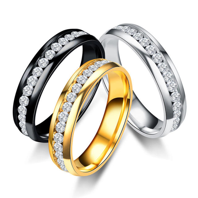 Delicate rhinestone stainless steel rings band