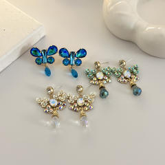 Color glass crystal statement butterfly earrings