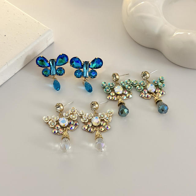 Color glass crystal statement butterfly earrings