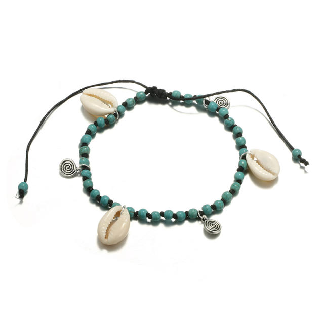 Boho turquoise bead shell anklet