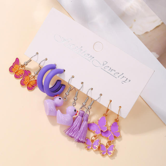 5pair cute duck tassel purple color earrings set