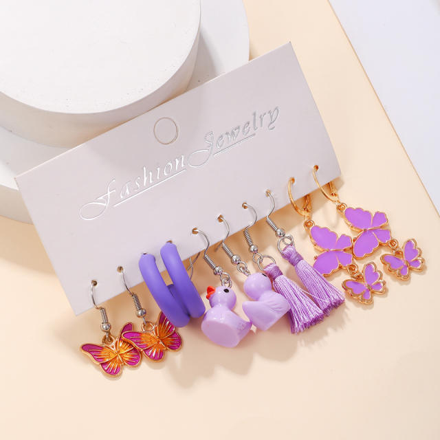 5pair cute duck tassel purple color earrings set