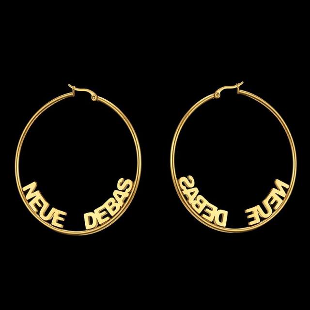 Personality custom name stainless steel hoop earrings