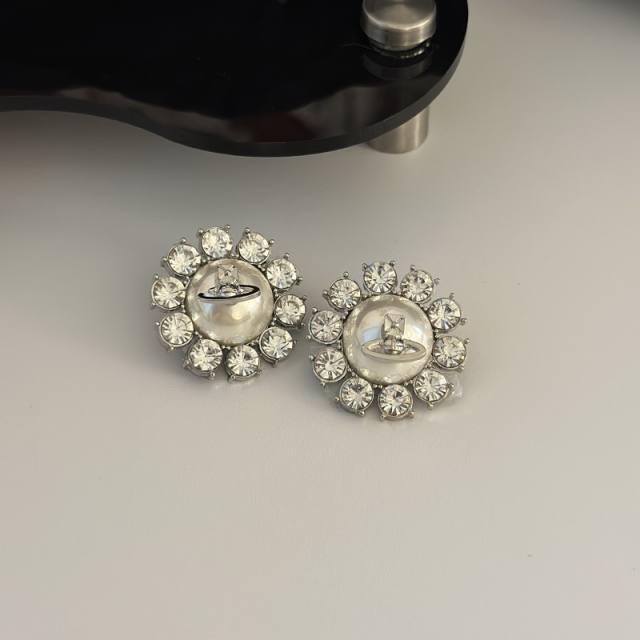 Famous brand Saturn pearl diamond studs earrings