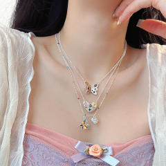 Color cubic zircon butterfly heart pendant dainty necklace