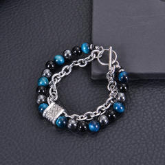 Occident fashion natural stone bead stainless steel chain bracelet for men