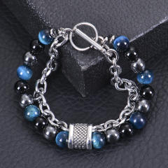 Occident fashion natural stone bead stainless steel chain bracelet for men