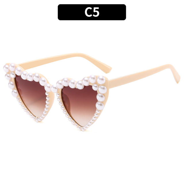 Pesonality pearl bead heart shape sunglasses