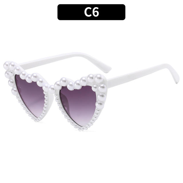 Pesonality pearl bead heart shape sunglasses