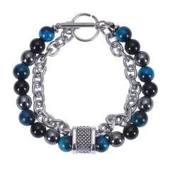 Occident fashion natural stone bead stainless steel chain bracelet for men