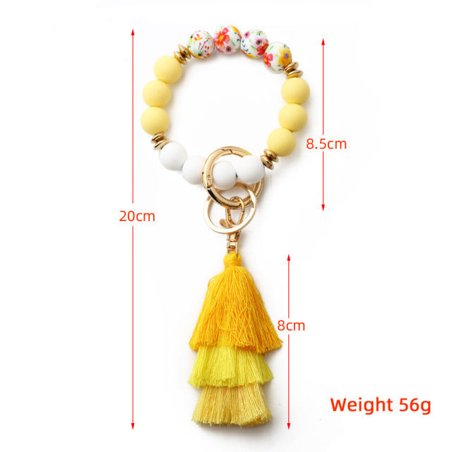 Boho colorful silicone bead rope tassel wristlet keychain