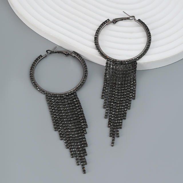 Elegant diamond tassel alloy hoop earrings