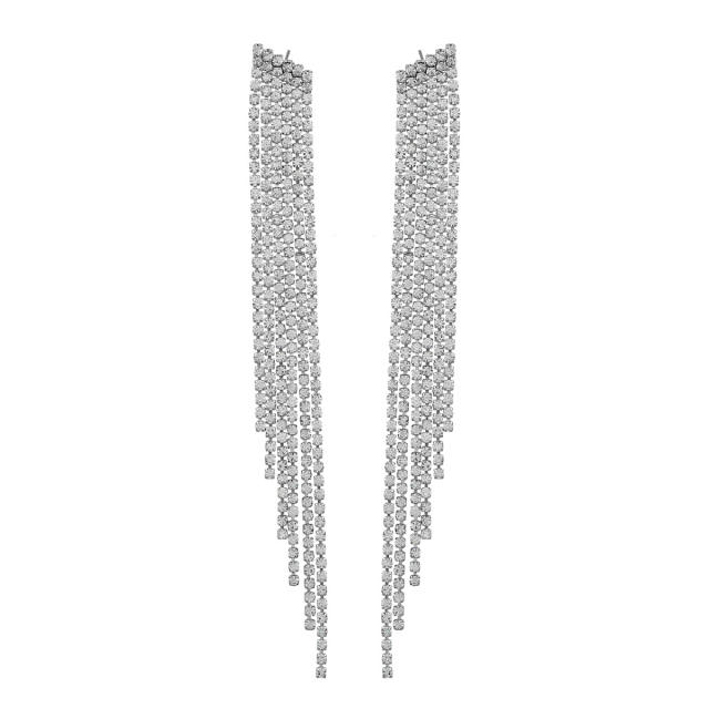 Luxury diamond tassel long earrings