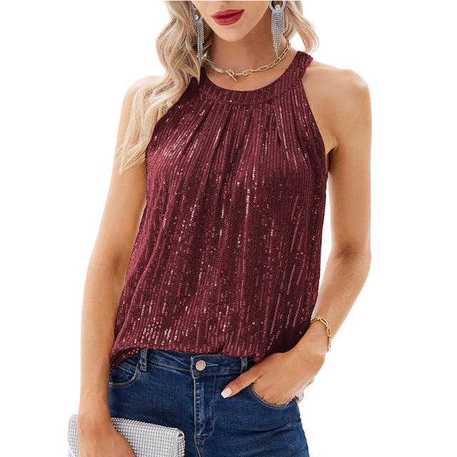 Summer personality gliter sequins sleeveless tops