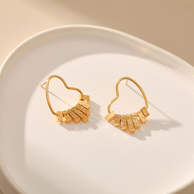 18KG irregular bar heart shape copper studs earrings