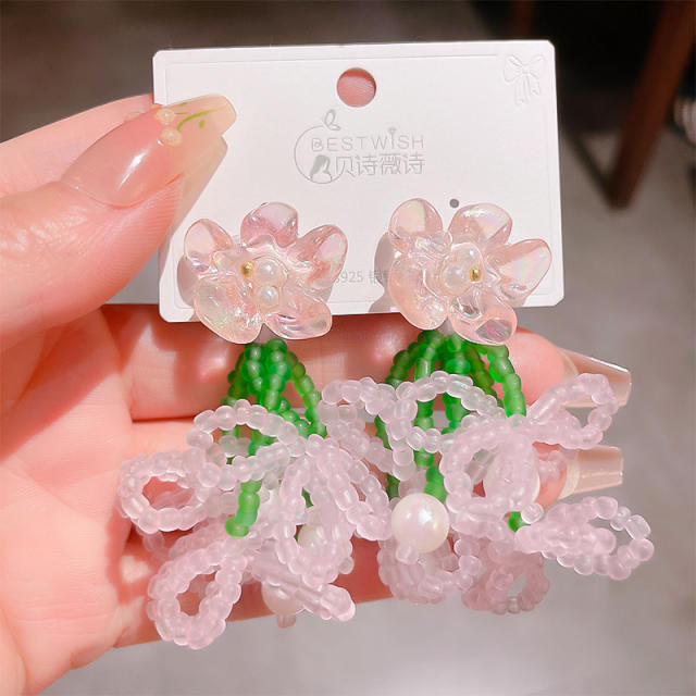 Handmade bead flower earrings