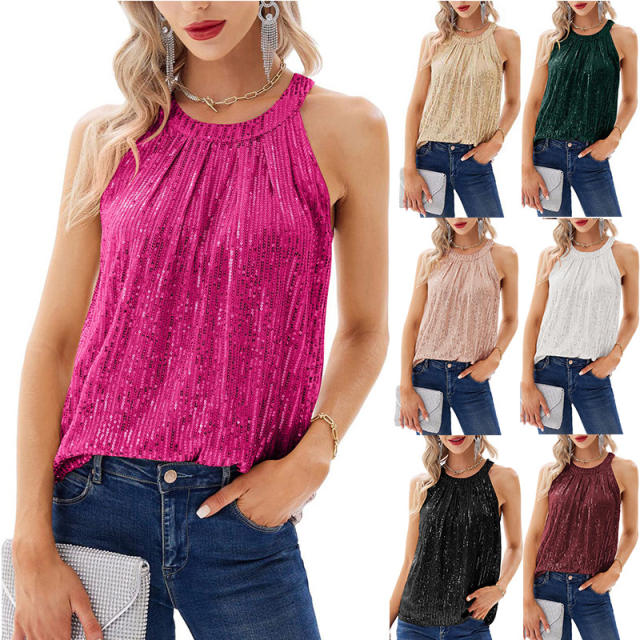 Summer personality gliter sequins sleeveless tops
