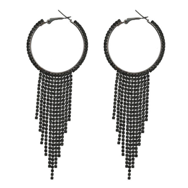 Elegant diamond tassel alloy hoop earrings