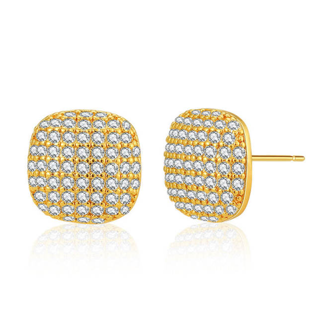 18KG pave setting cubic zircon square copper studs earrings