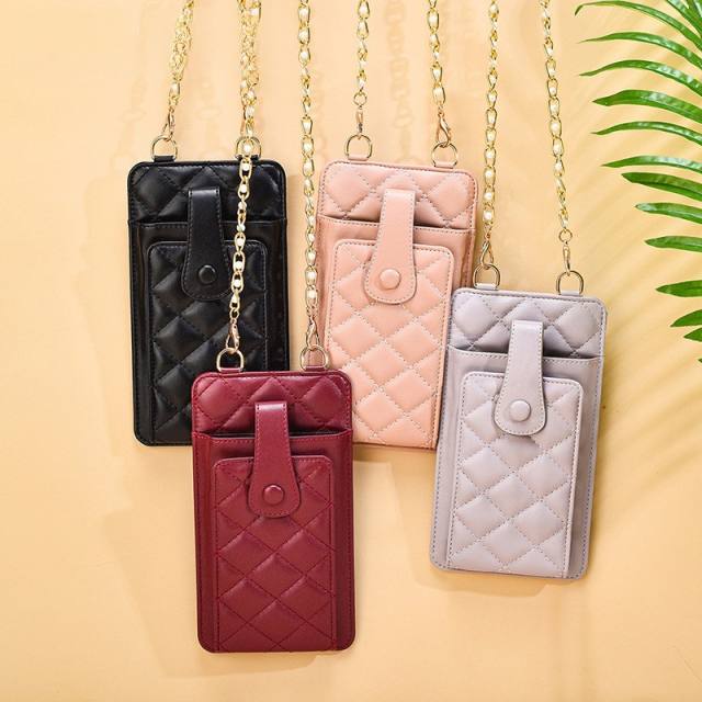 Popular classic quilted pattern PU leather mini phone bag