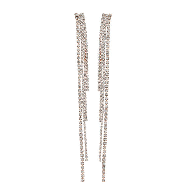 Elegant diamond tassel long earrings