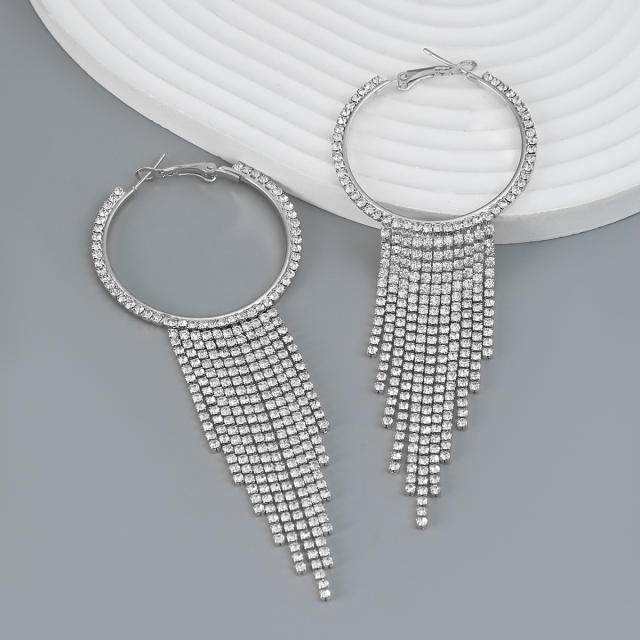 Elegant diamond tassel alloy hoop earrings