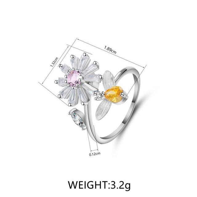 Tiktok hot sale diamond daisy flower copper rotatable fidget rings