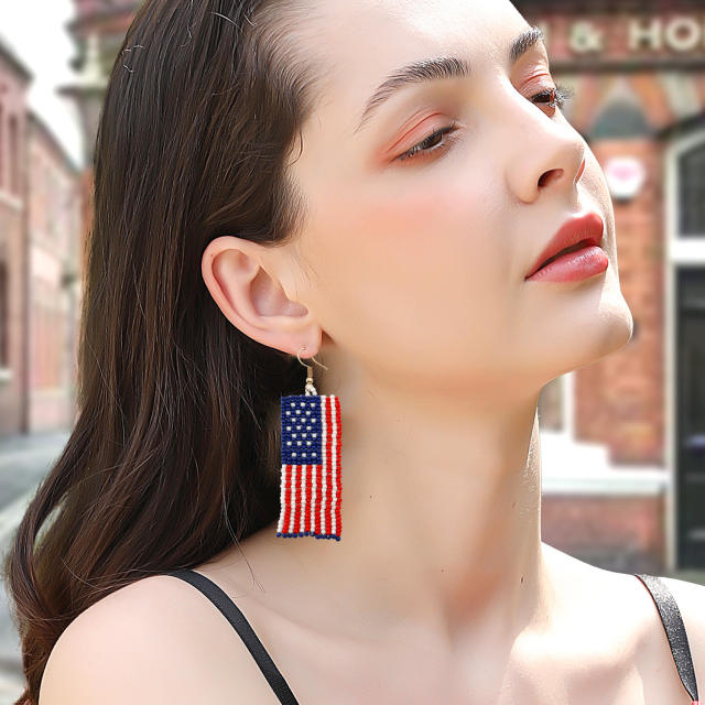 Boho colorful bead american flag independence day earrings