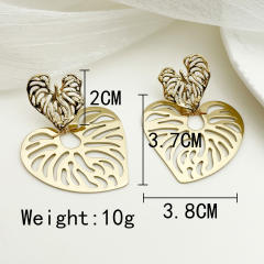 INS hot sale hollow heart leaf stainless steel earrings