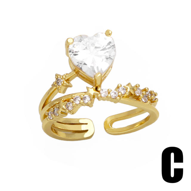 Delicate heart cubic zircon real gold plated copper rings