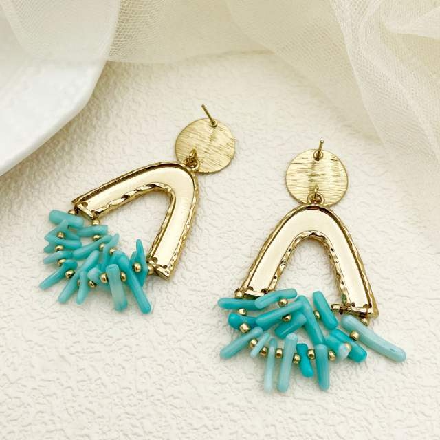 Boho blue color crystal stone stainless steel earrings