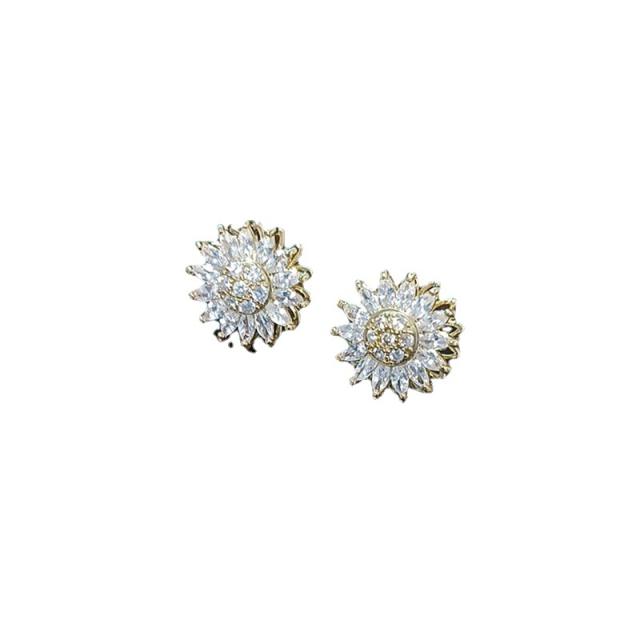 925 needle delicate diamond daisy flower rotatable studs earrings