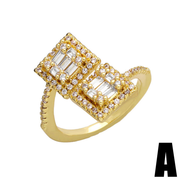 Luxury pave setting cubic zircon real gold plated copper rings