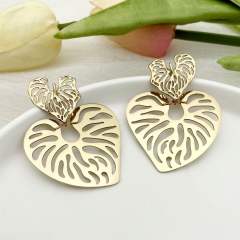 INS hot sale hollow heart leaf stainless steel earrings