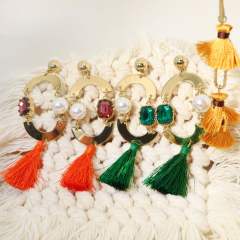 Boho colorful rope tassel geometric earrings