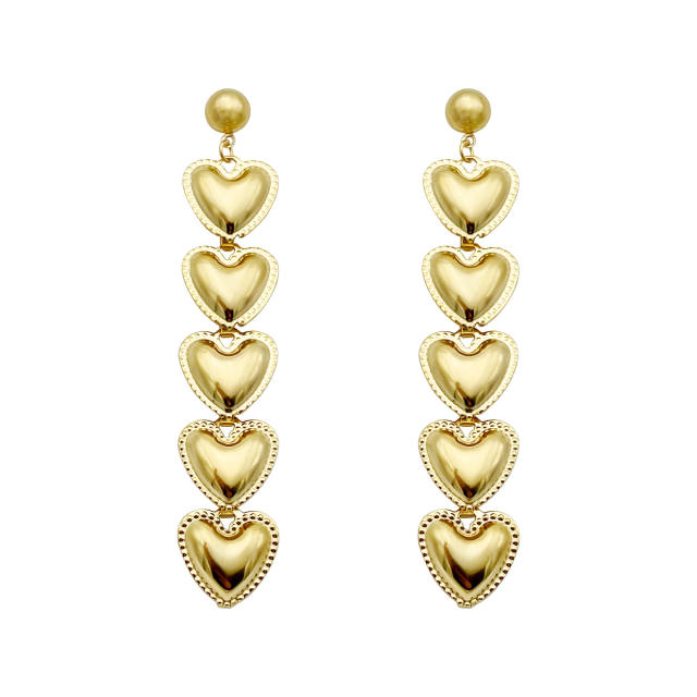 Luxury heart stainless steel long earrings