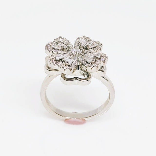 Delicate rotatable diamond clover copper fidget rings