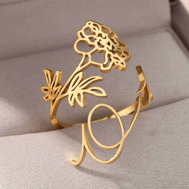 Hot sale birsth flower stainless steel rings