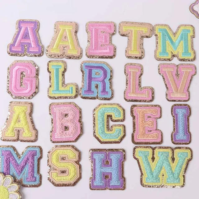 Hot sale fabric color initial letter stickers for cosmetic bags DIY accessory
