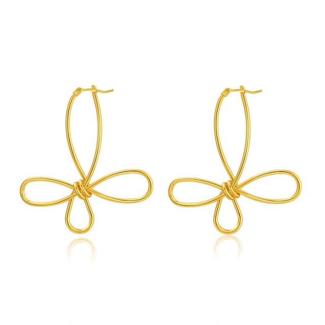 18K real gold plated copper butterfly bow shape earrings