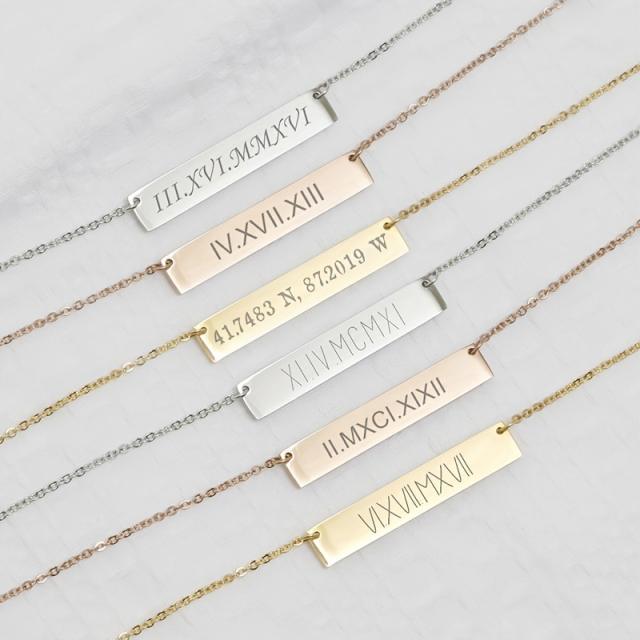 Simple stainless steel bar stamp necklace