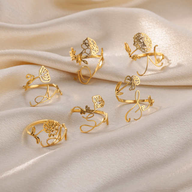 Hot sale birsth flower stainless steel rings