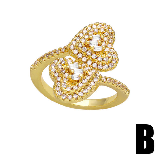 Luxury pave setting cubic zircon real gold plated copper rings